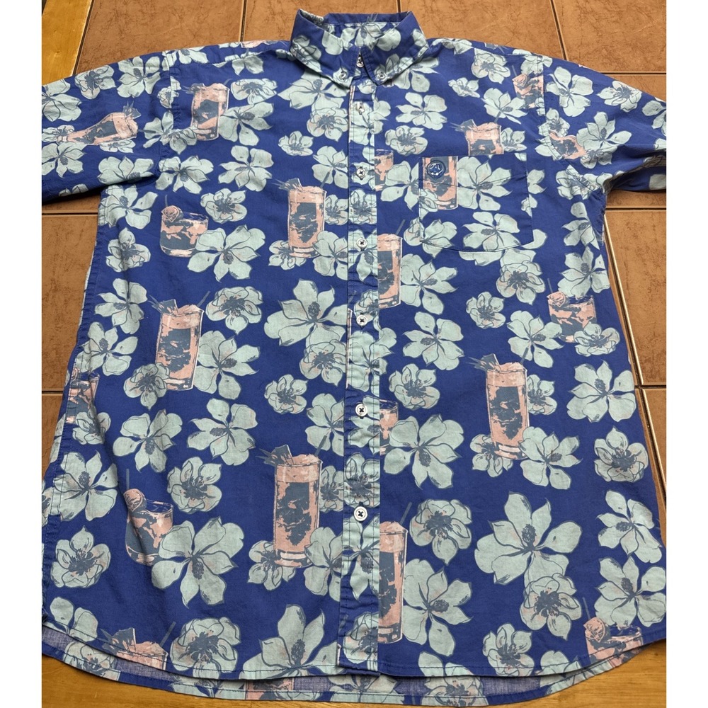 Southern Proper Mens Button Down Shirt Sz Small Blue Tropical‎ Print Hawaiian